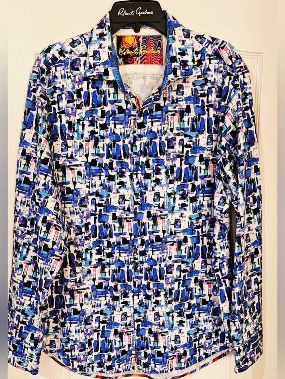 Robert Graham Multi-Blue Abstract Brushstroke Shirt